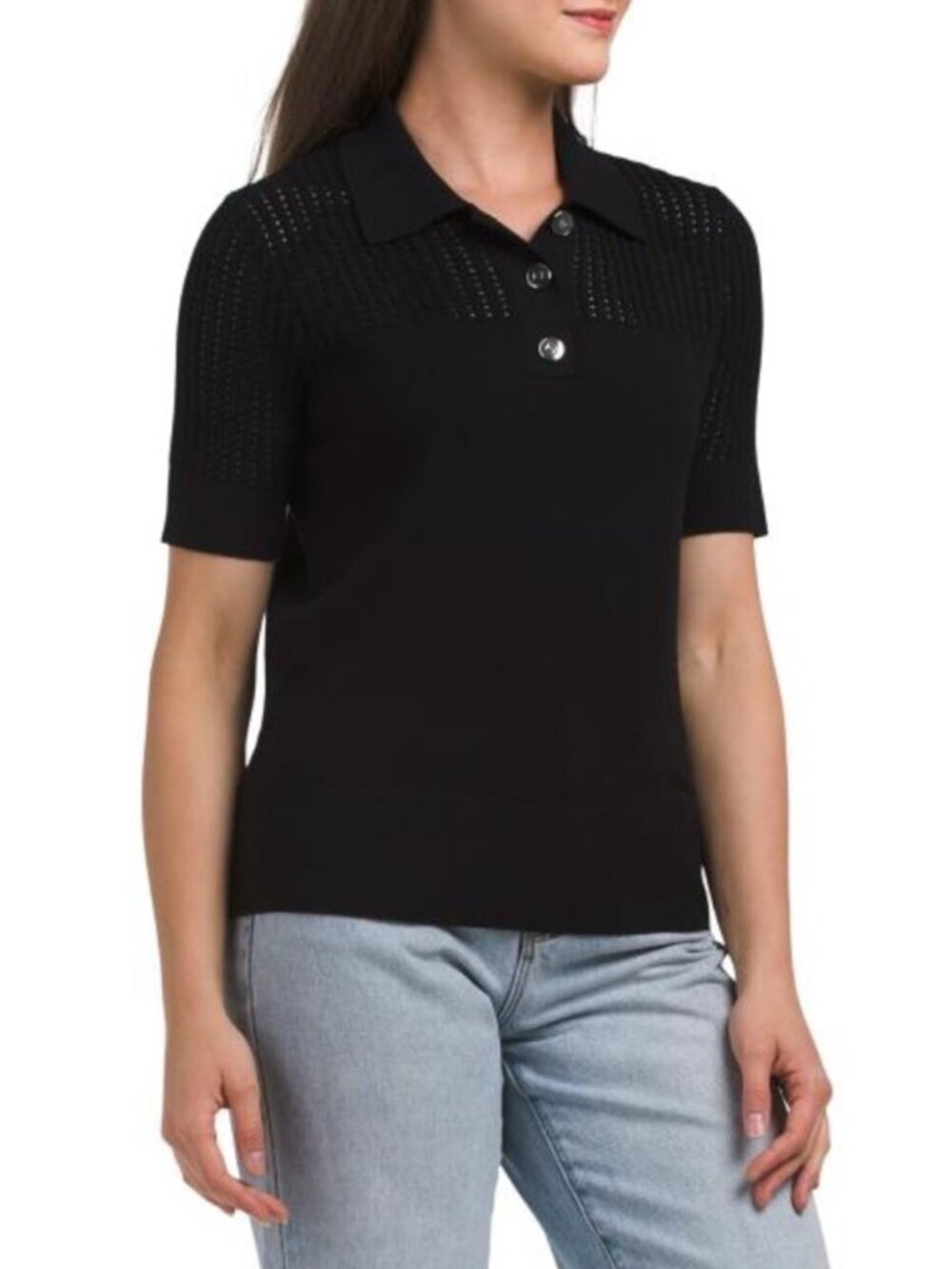 ELIE TAHARI Elbow Sleeve Collar Half Button Down Sweater